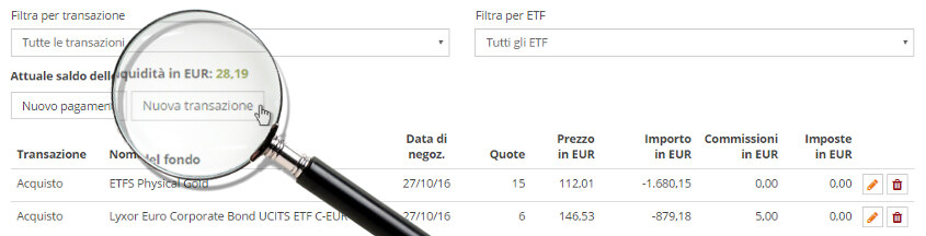 Ordine di acquisto/vendita con data “Oggi”