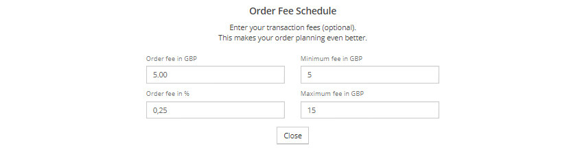 Order fee schedule