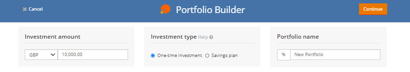 Enter investment amount and select investment type