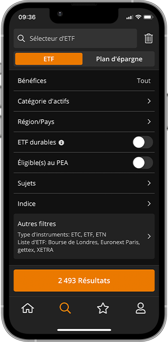 justETF App le filtre d’ETF