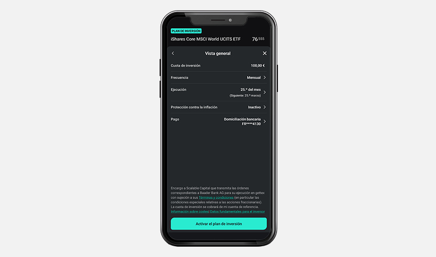 Configuración del plan de inversión en Scalable Capital